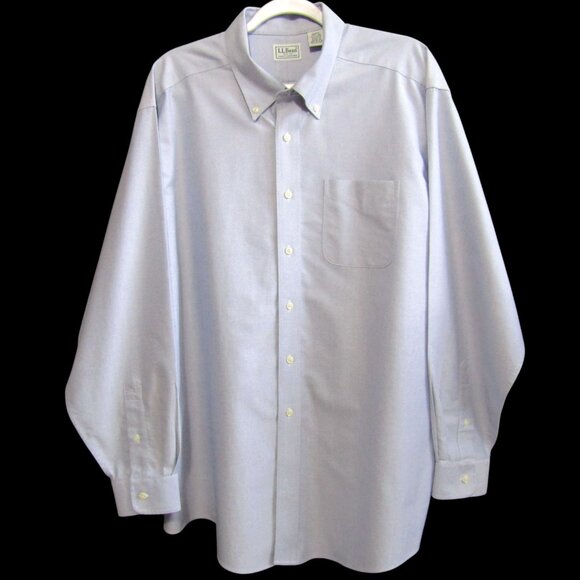 LL Bean Mens Chambray Shirt Size 17.5 Blue 100% Cotton Long Sleeve Button Down - Picture 1 of 10
